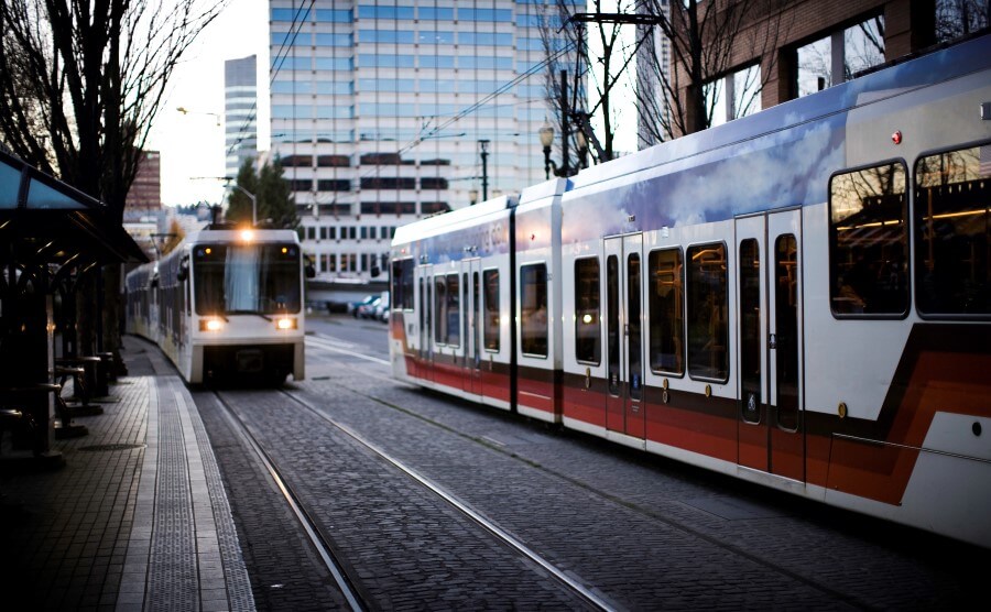 Portland's MAX Light Rail Train at Night